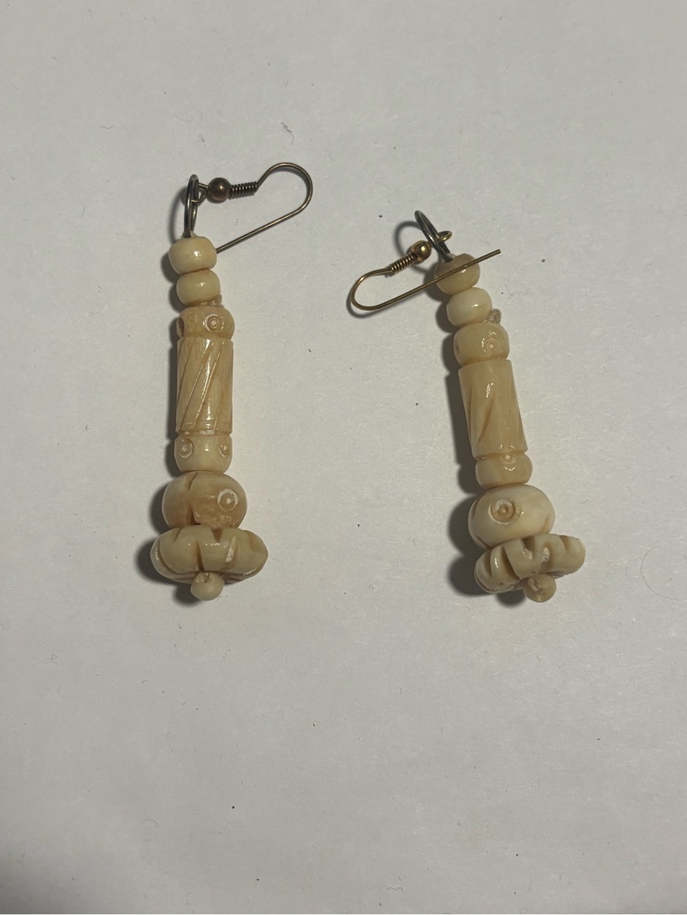 Carved Bone Bead Drop Earrings - Cream
